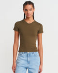 31673 %100 Pamuk V Yaka T-shirt-Haki