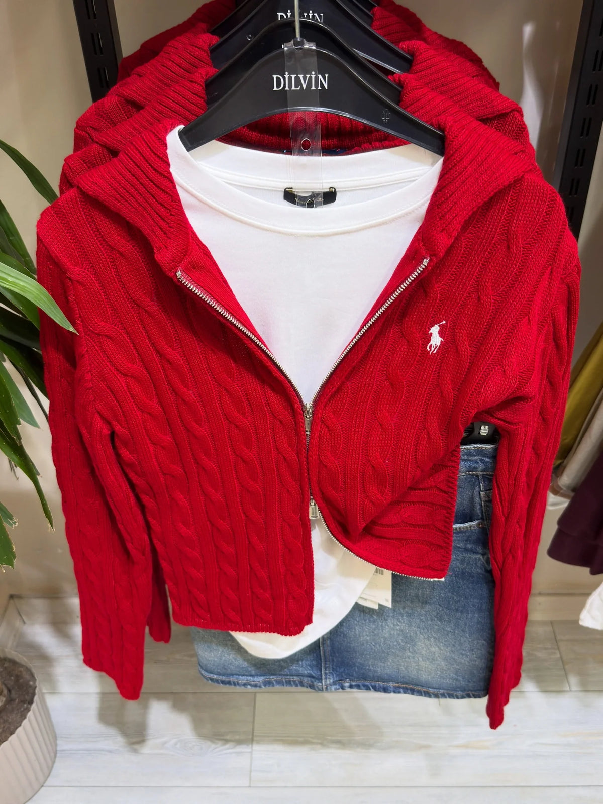 Double Zipper Red Cardigan