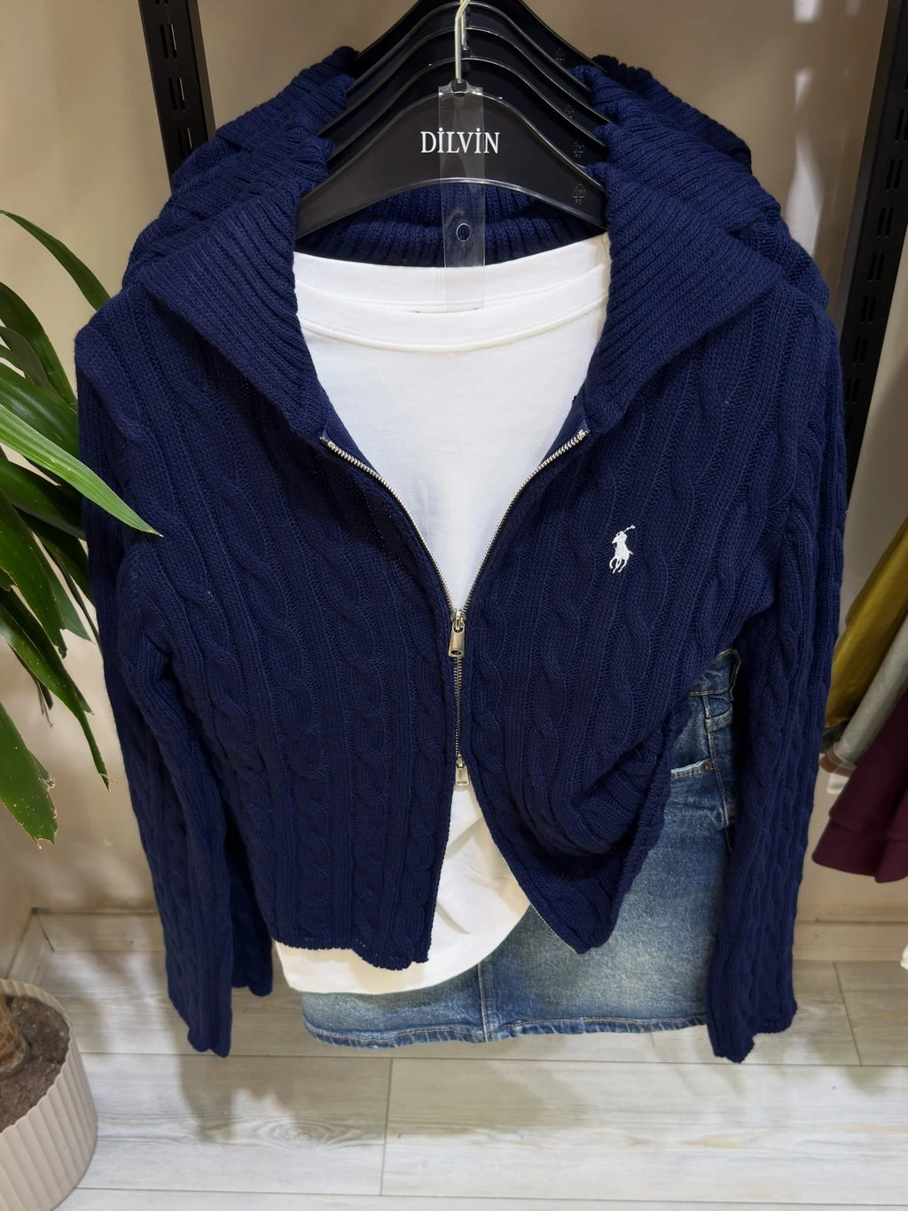 Double Zipper Navy Cardigan