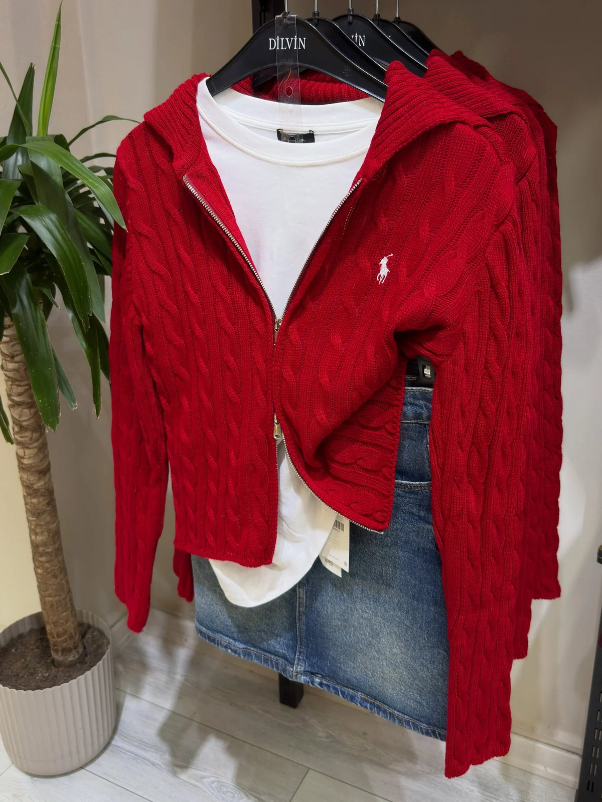 Double Zipper Red Cardigan