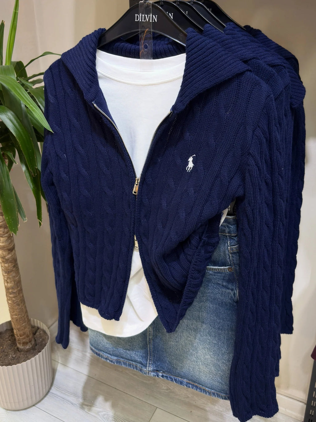 Double Zipper Navy Cardigan