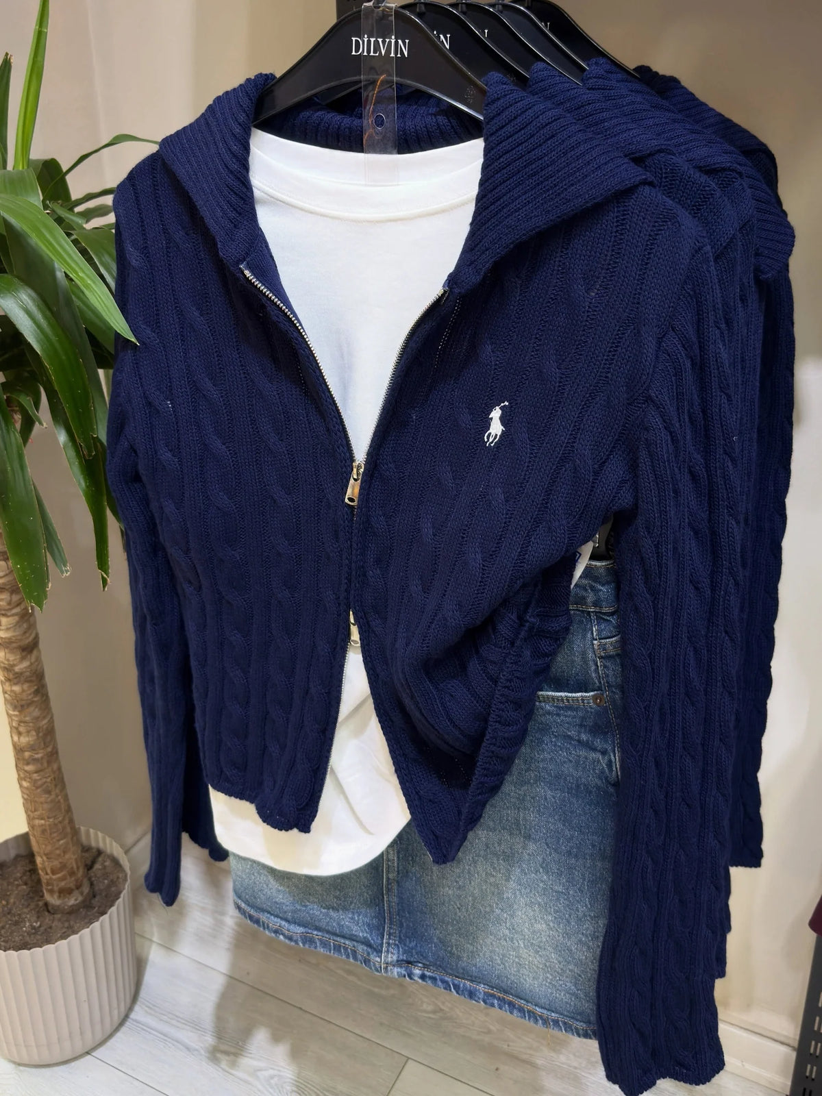 Double Zipper Navy Cardigan