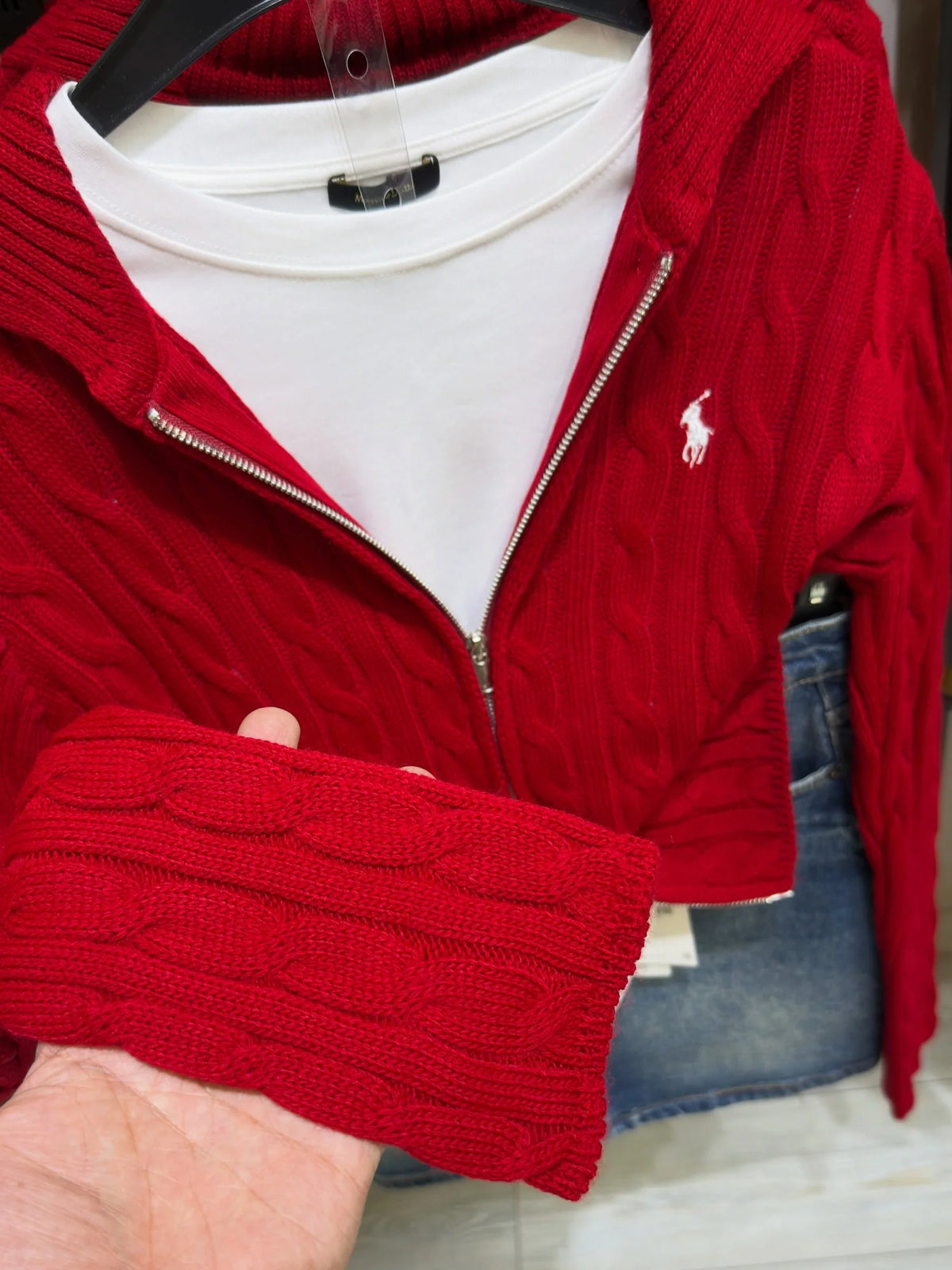 Double Zipper Red Cardigan