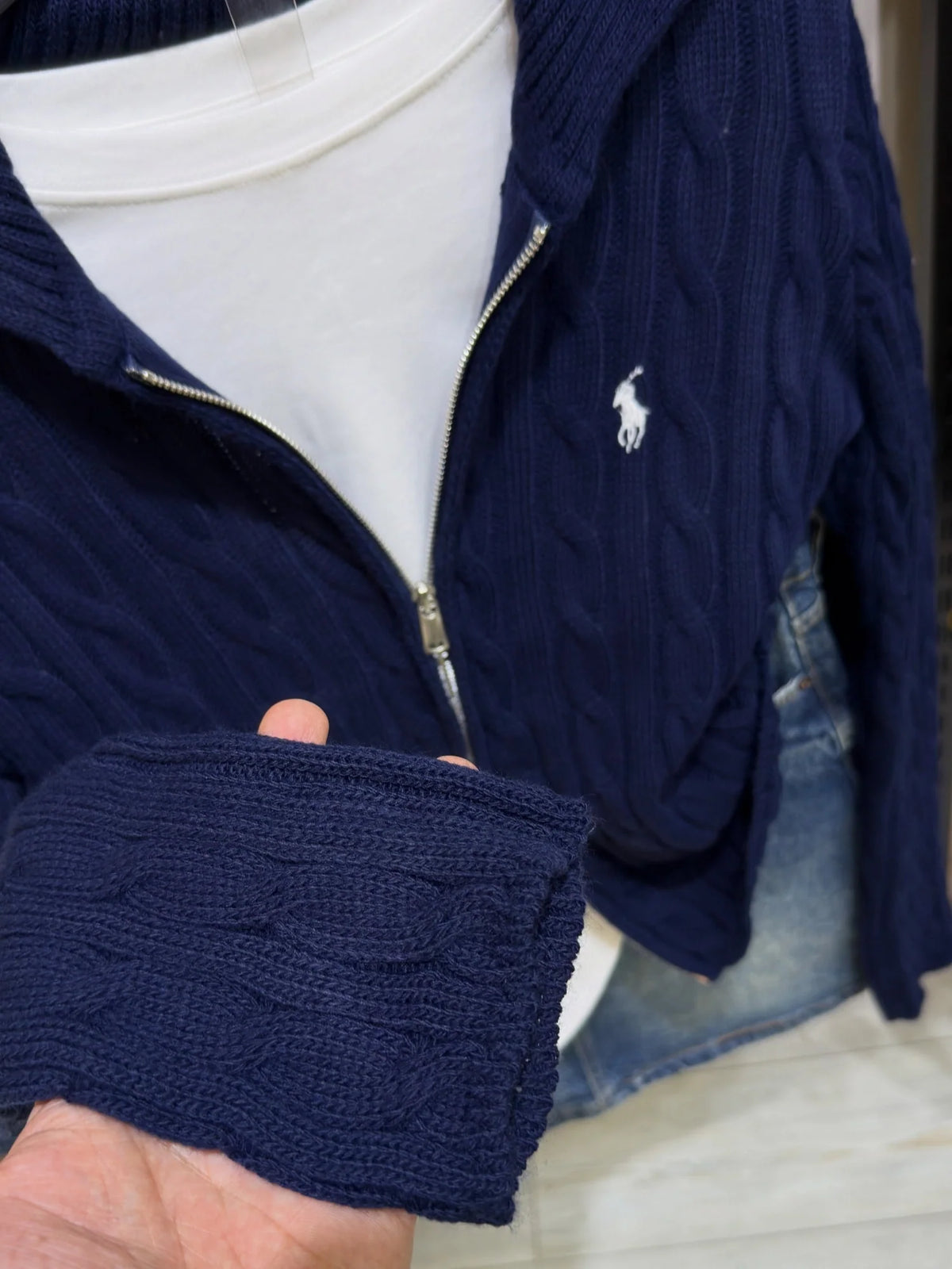 Double Zipper Navy Cardigan