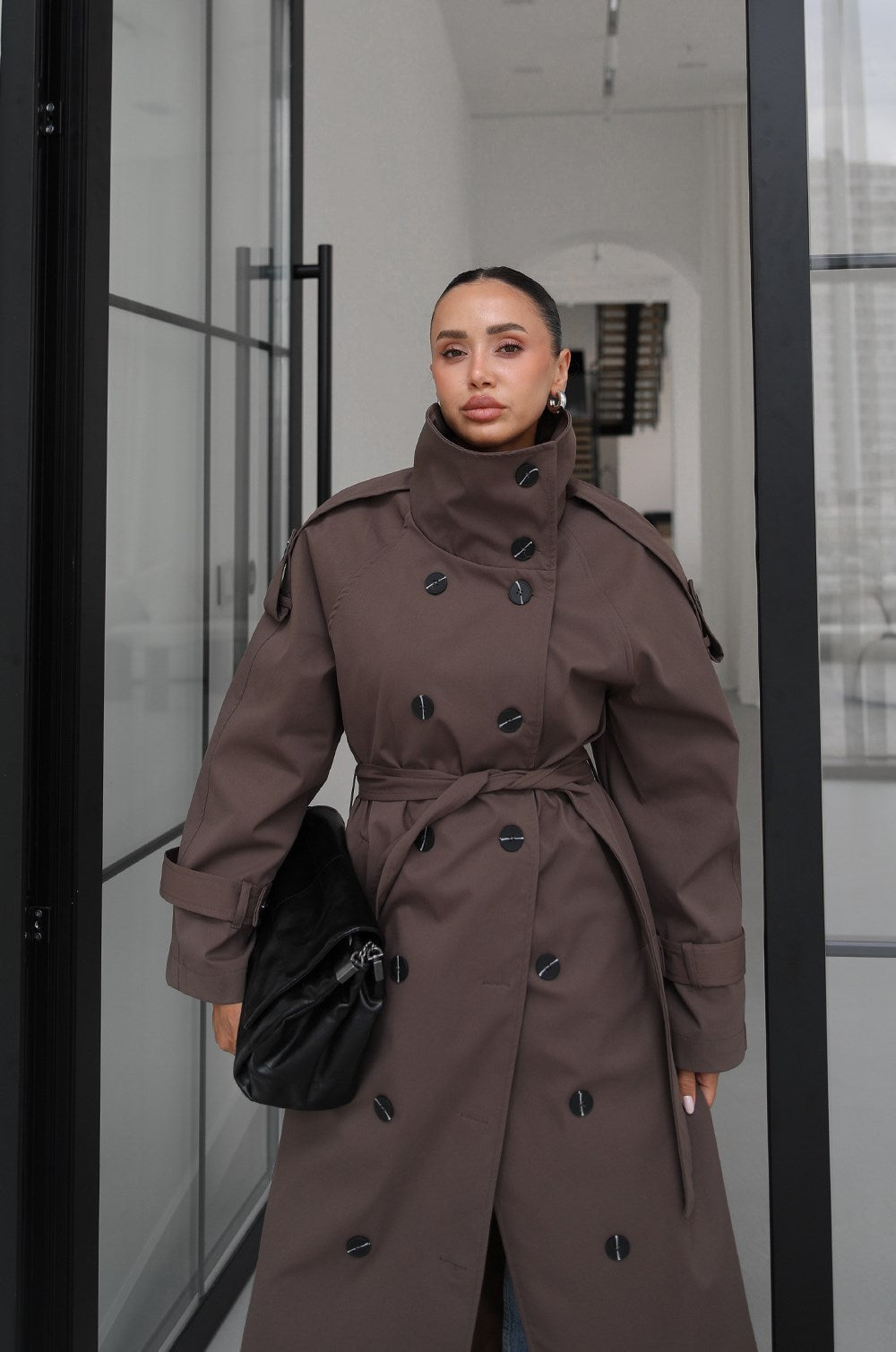 Light Brown Attika Belted Long Trench Coat