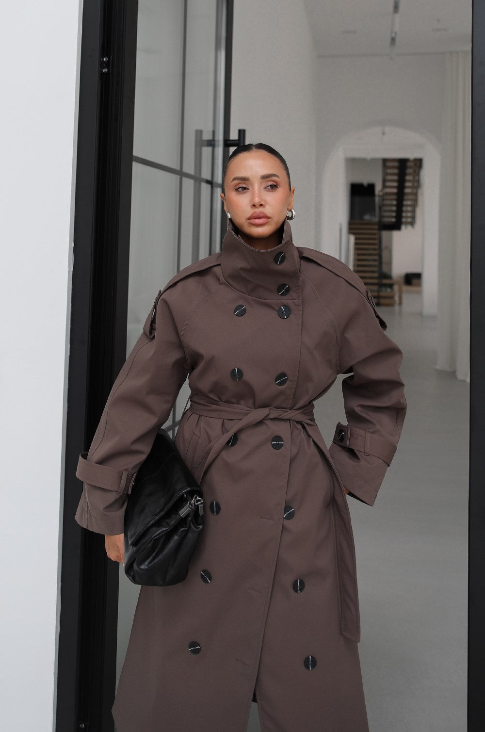 Light Brown Attika Belted Long Trench Coat