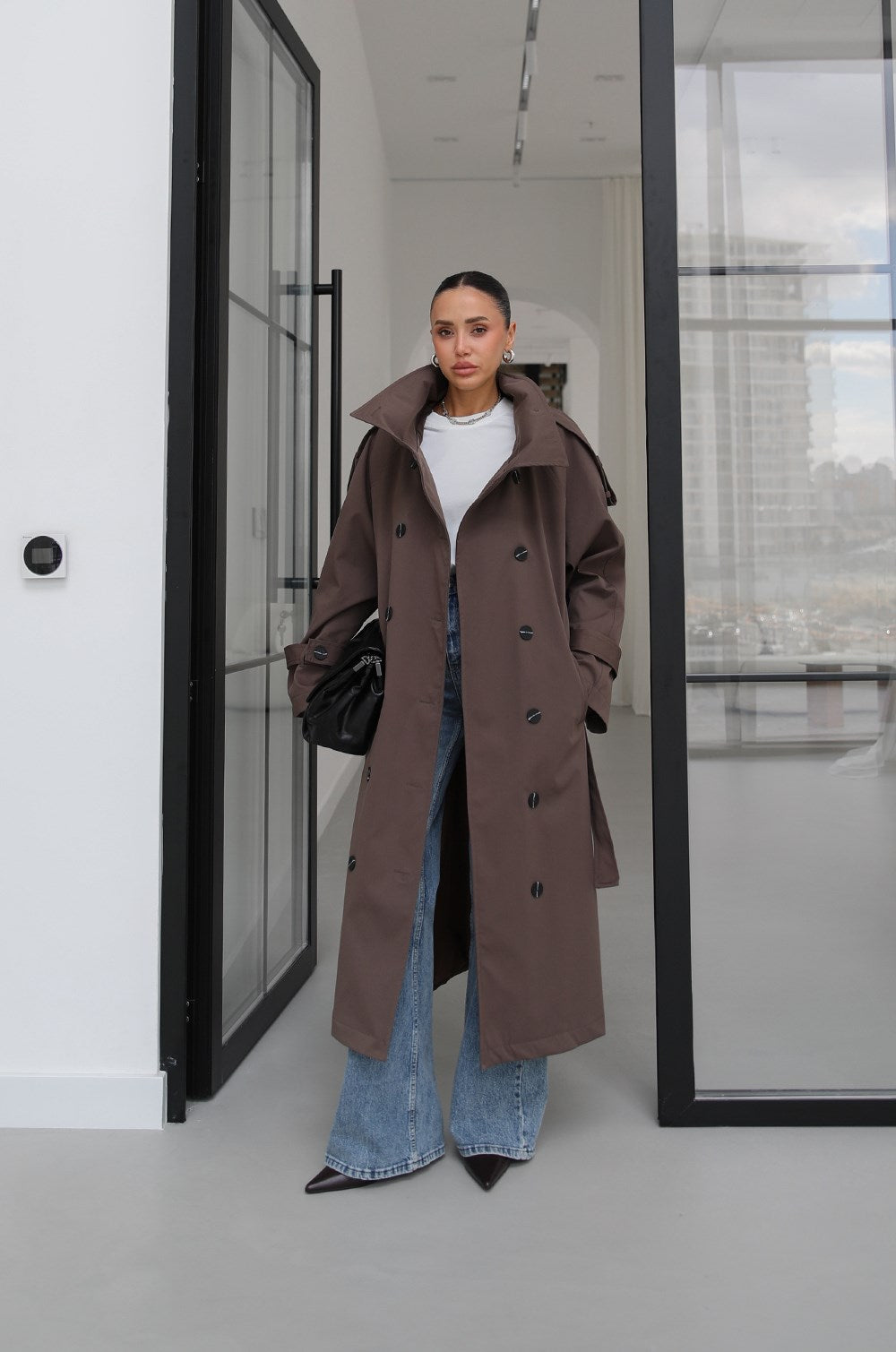 Light Brown Attika Belted Long Trench Coat