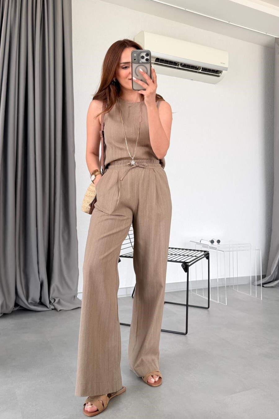 Linen Sleeveless Blouse & Trousers Set