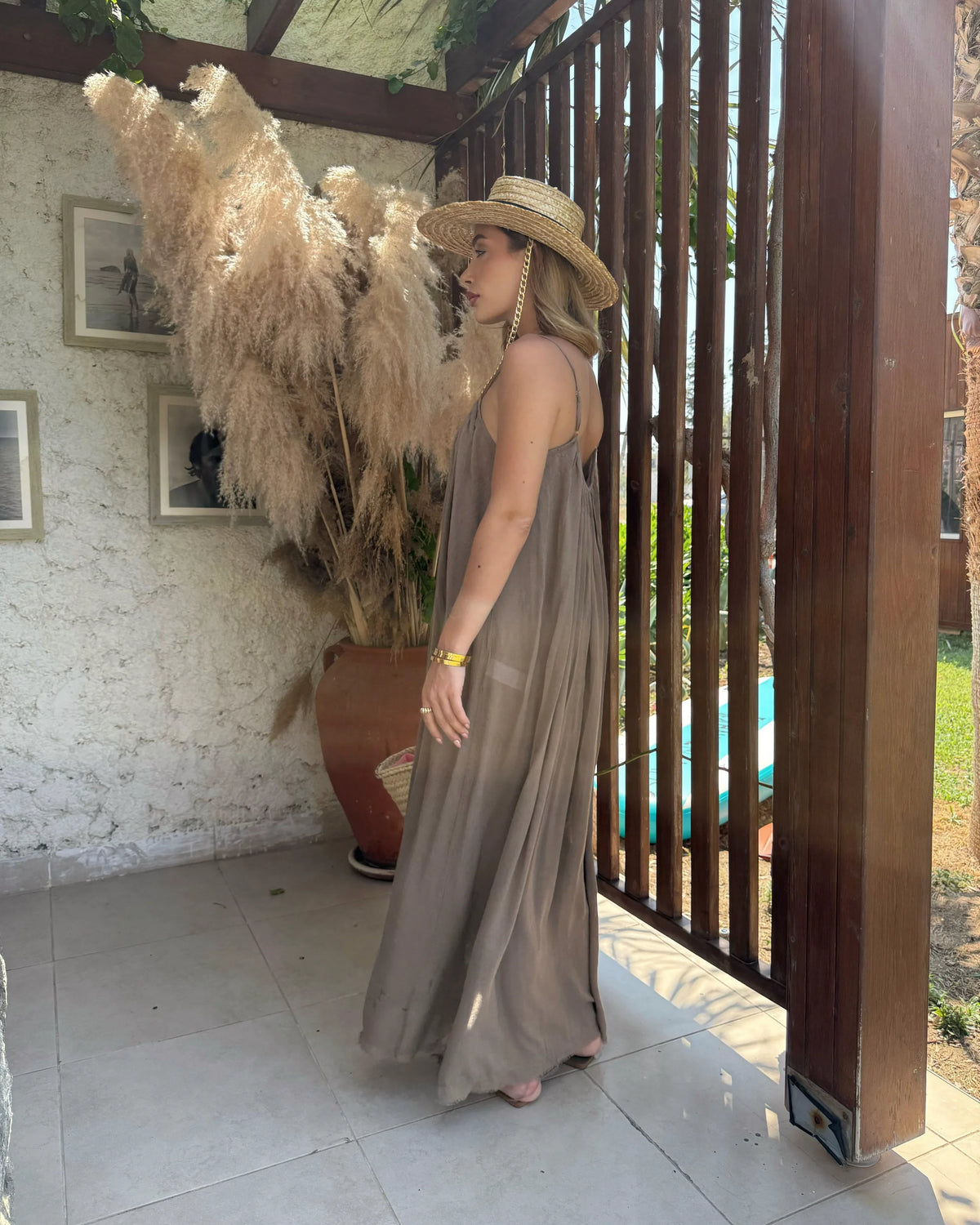 Strappy Ruched Natural Dress