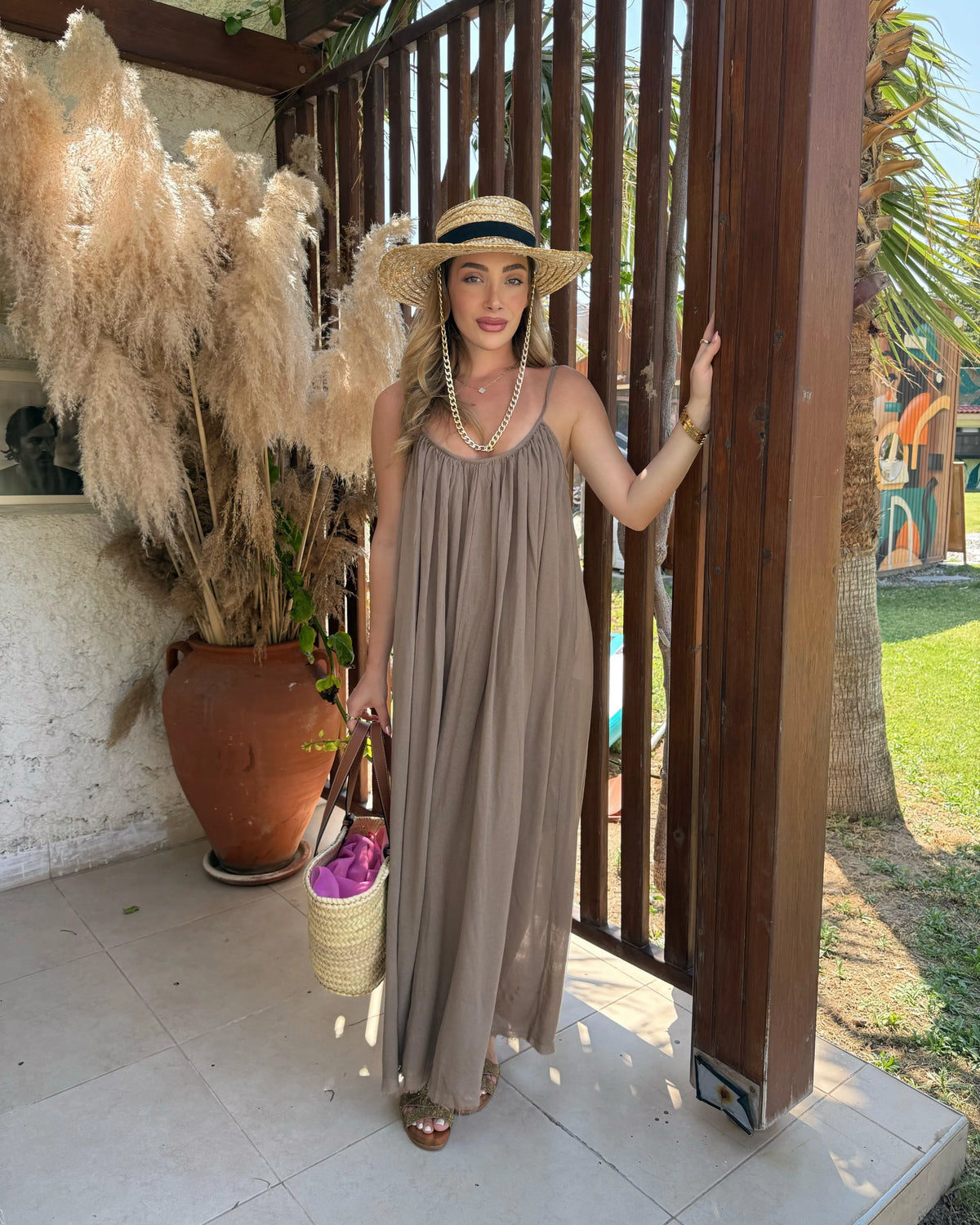 Strappy Ruched Natural Dress