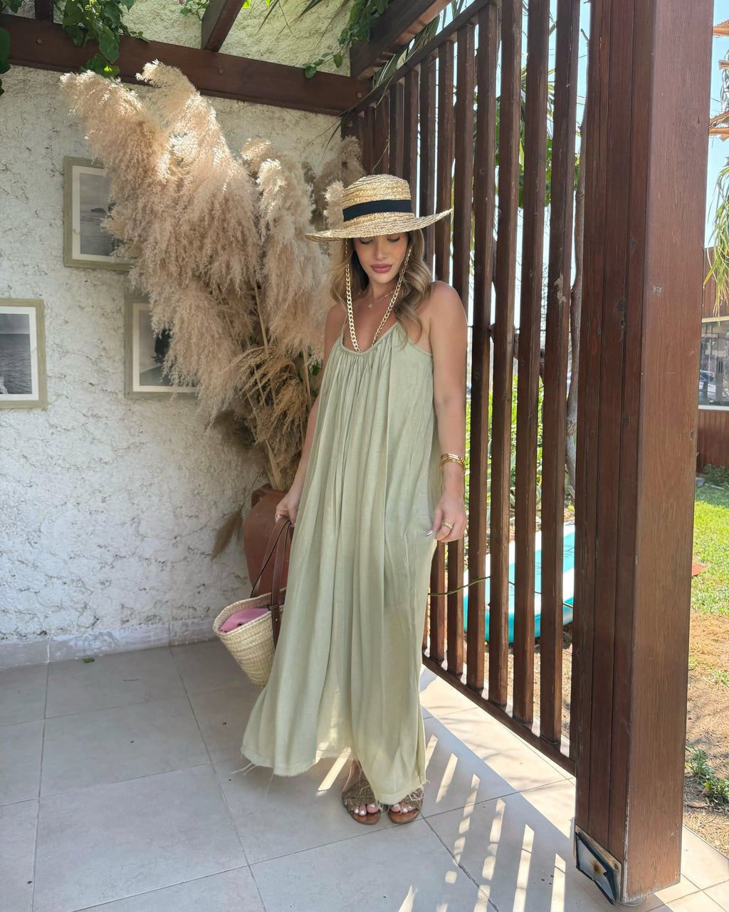 Strappy Ruched Natural Dress