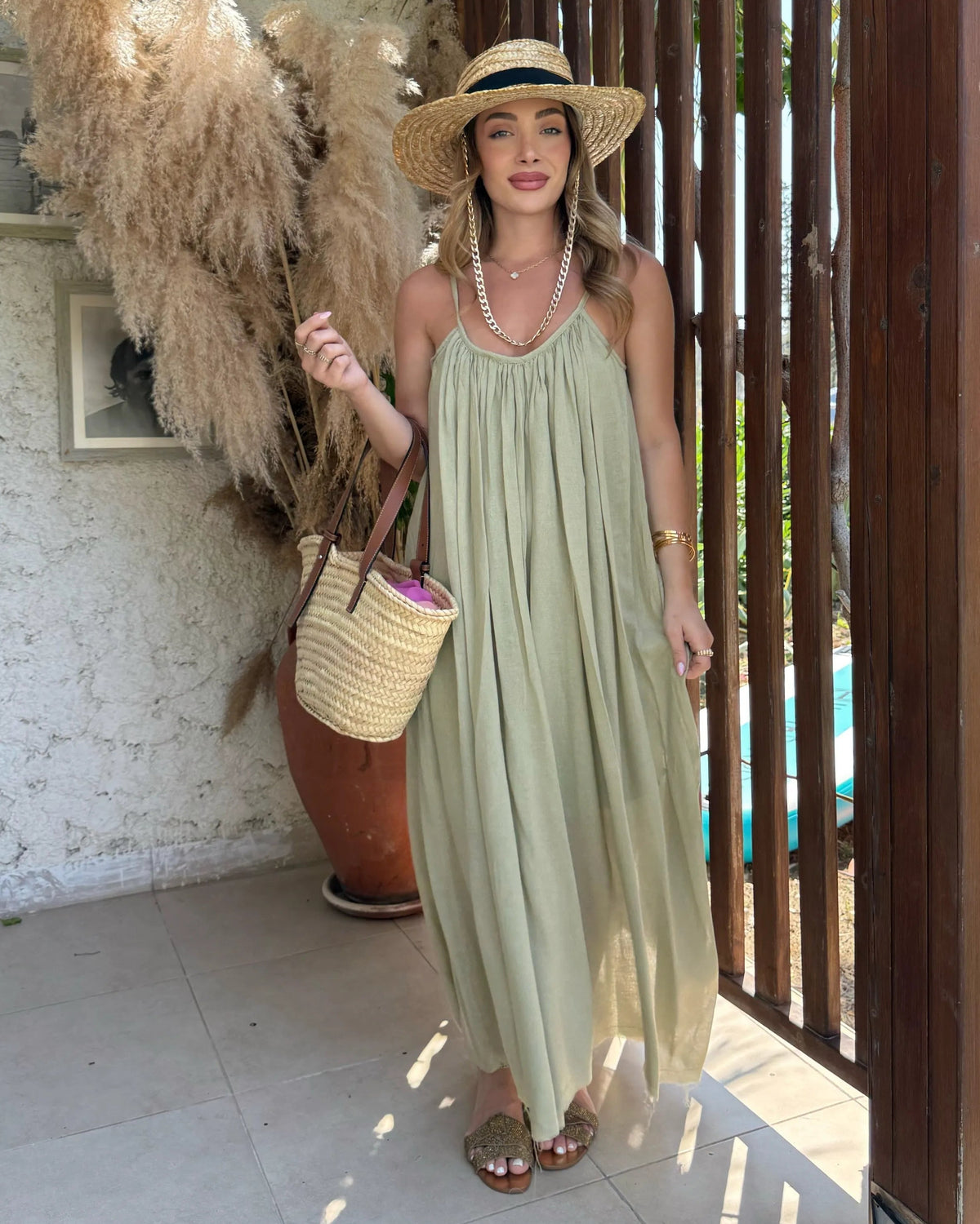 Strappy Ruched Natural Dress