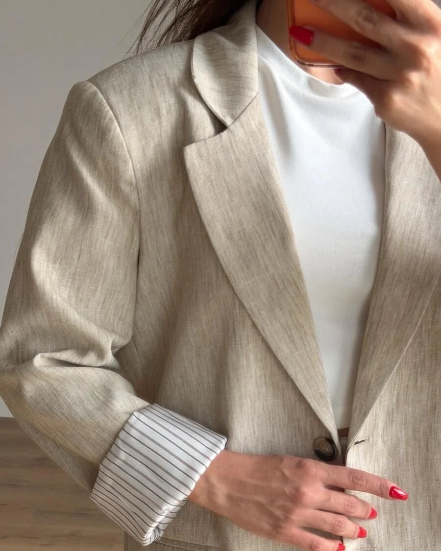Textured Trimmed Blazer With Skort