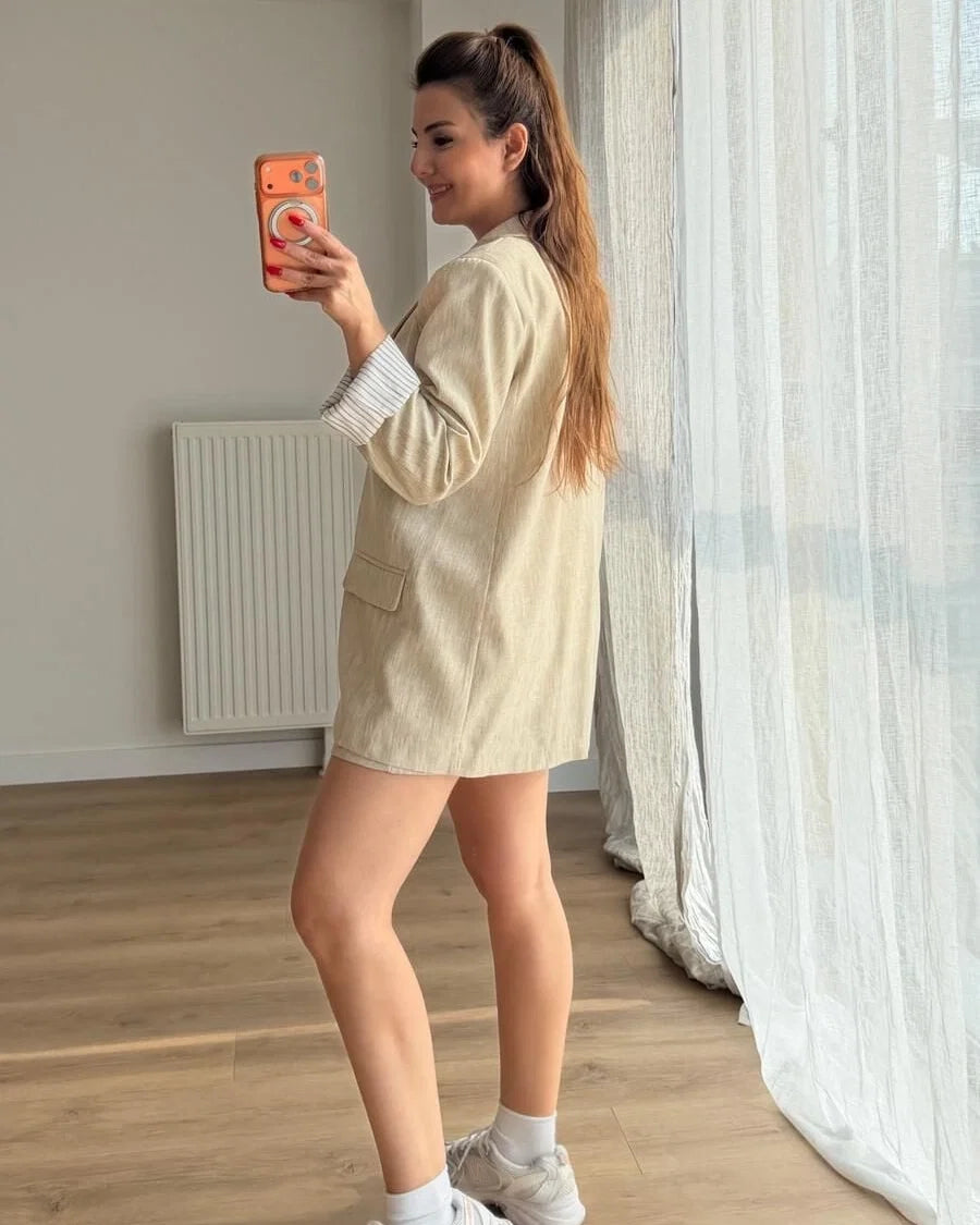 Textured Trimmed Blazer With Skort