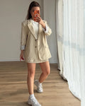 Textured Trimmed Blazer With Skort