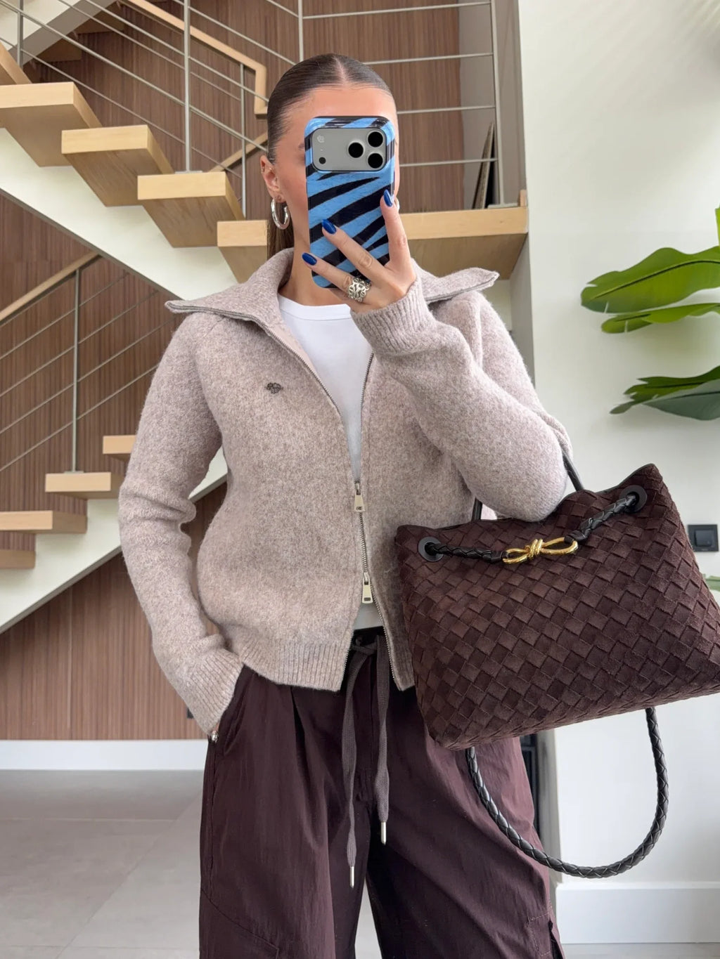 Double-Zip Wool Textured Knitted Cardigan