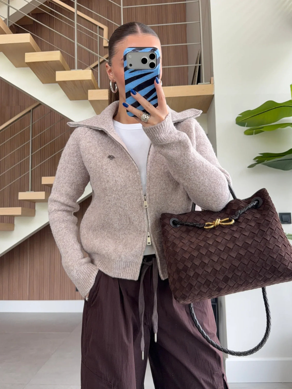 Double-Zip Wool Textured Knitted Cardigan