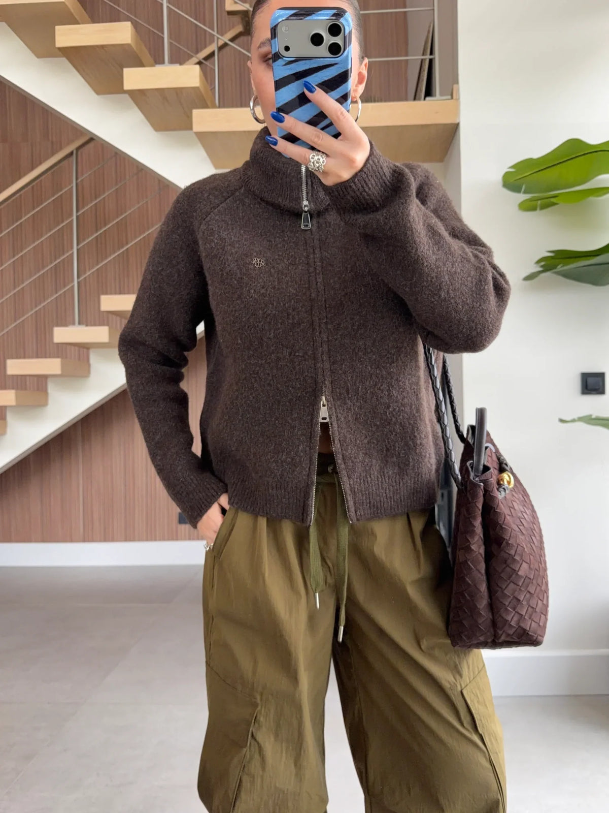 Double-Zip Wool Textured Knitted Cardigan