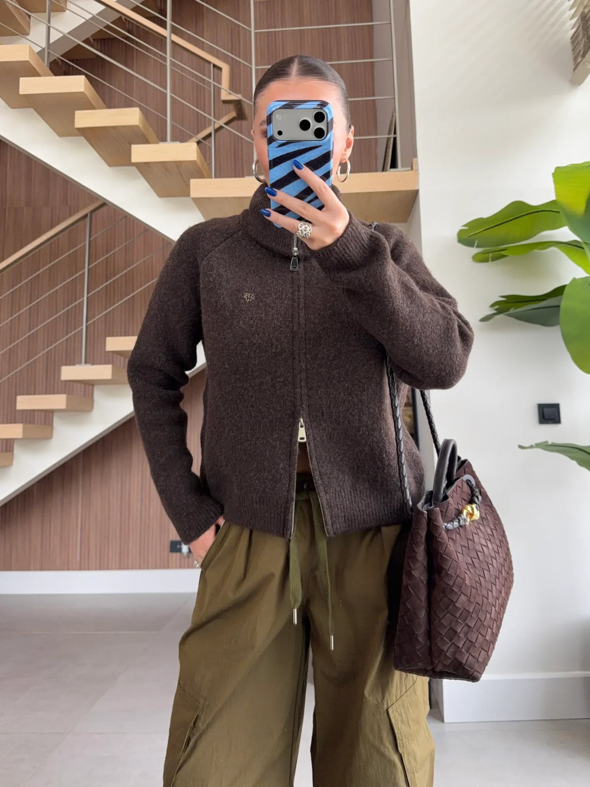 Double-Zip Wool Textured Knitted Cardigan