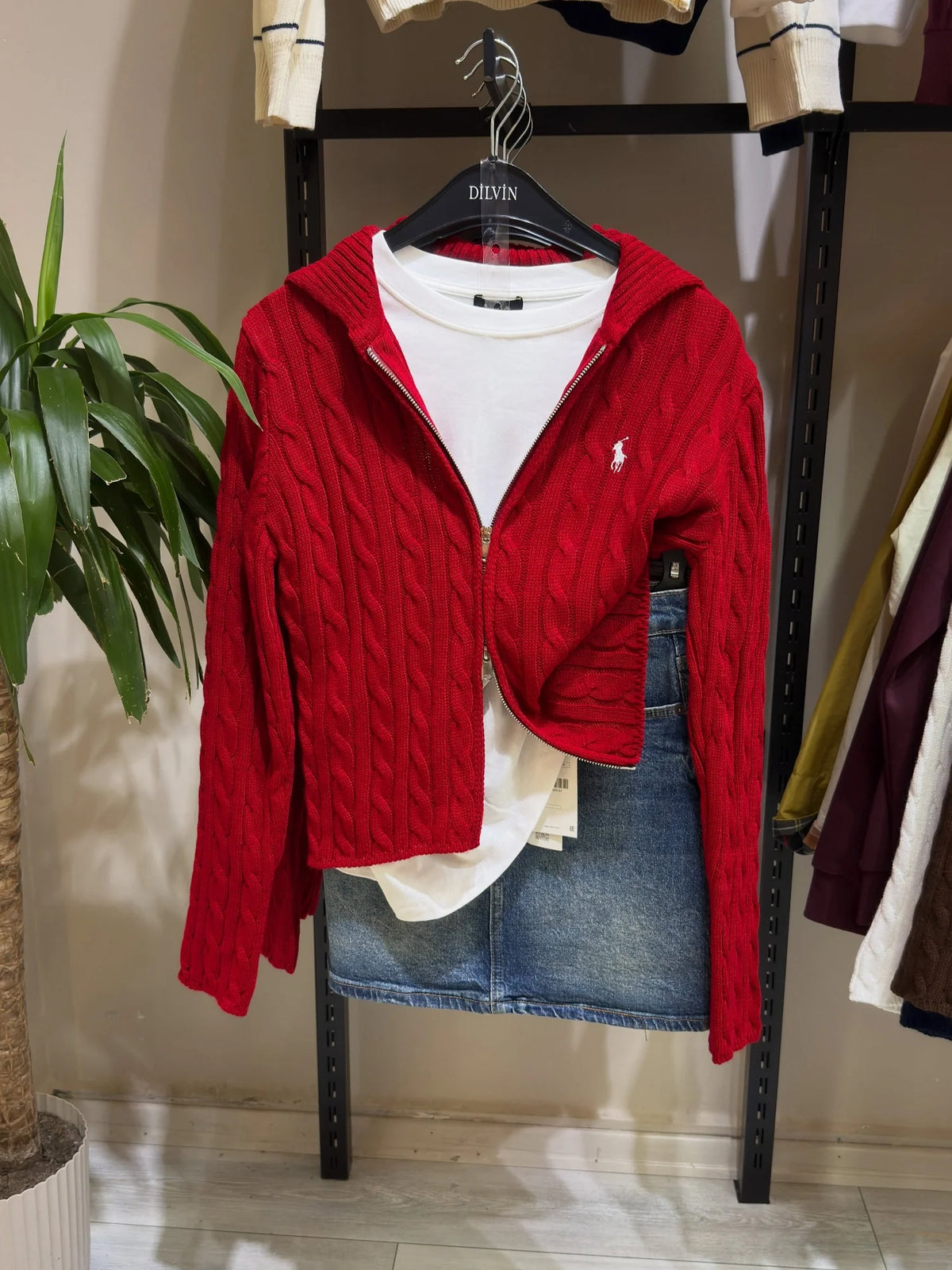 Double Zipper Red Cardigan