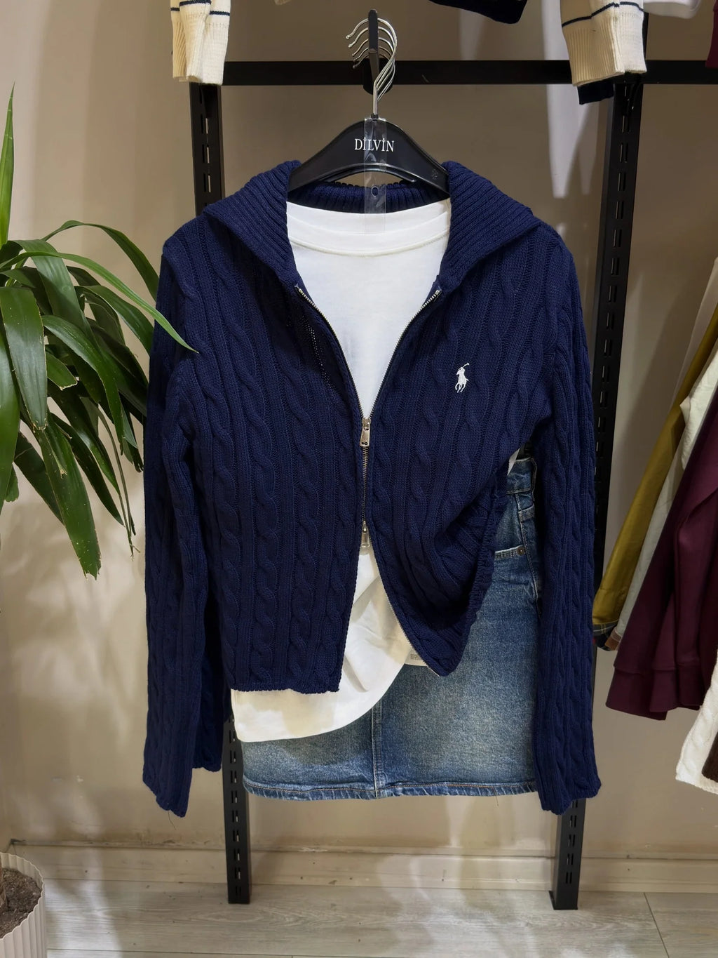 Double Zipper Navy Cardigan