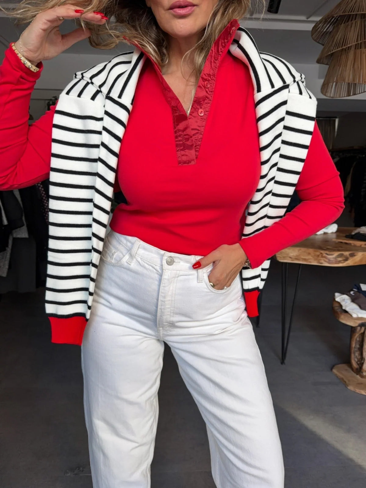 Button-Collar Long Sleeve T-Shirt