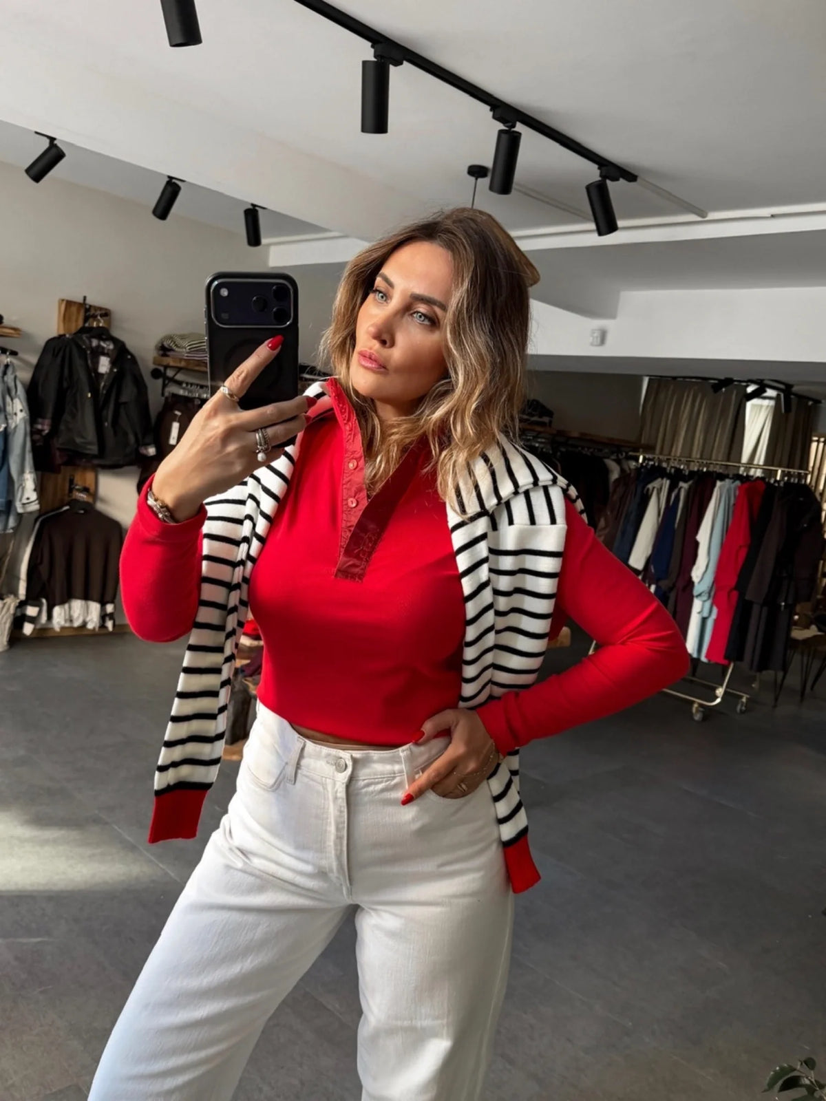 Button-Collar Long Sleeve T-Shirt