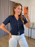 Navy V-Neck Half-Sleeve Cardigan
