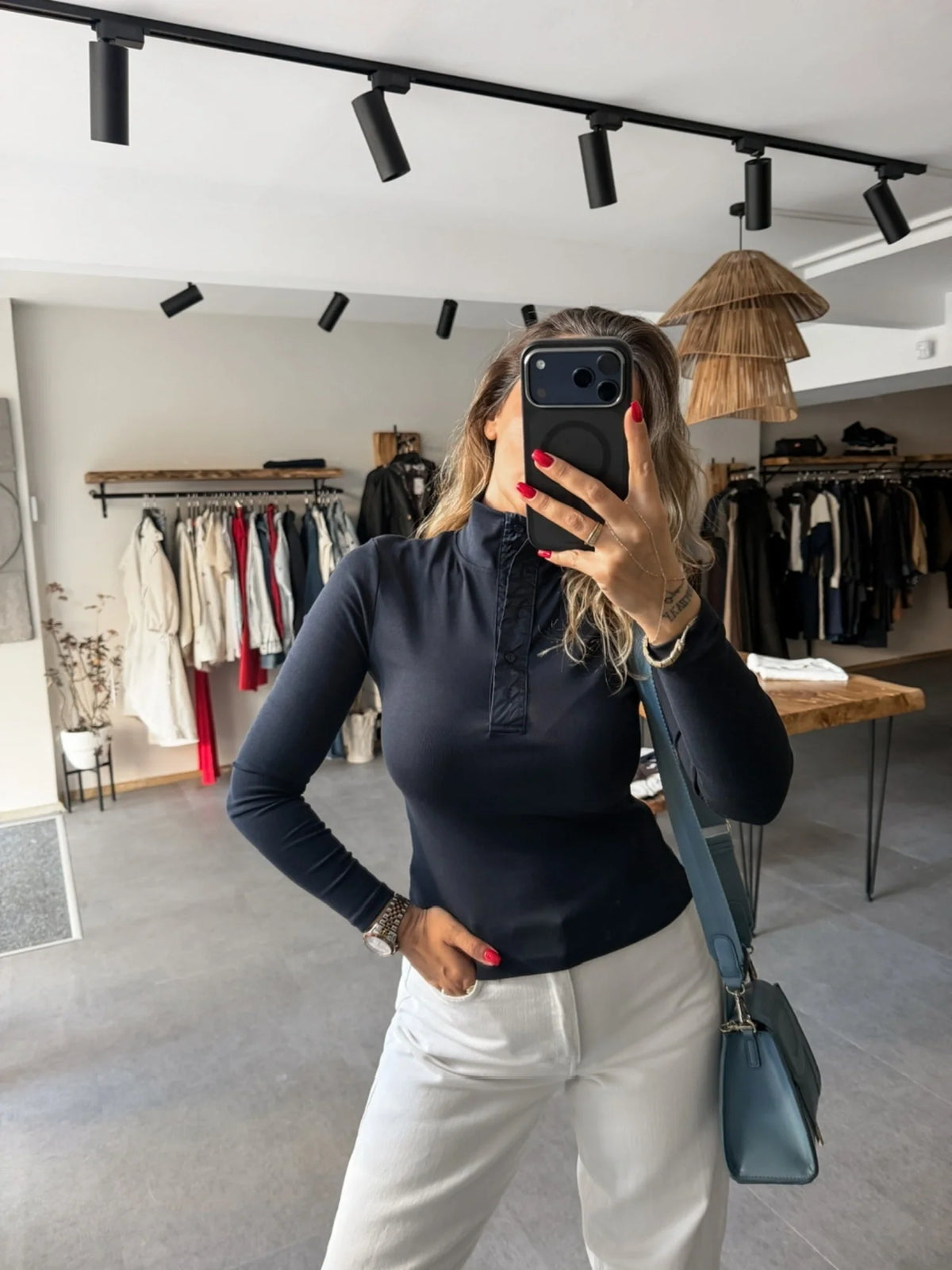Button-Collar Long Sleeve T-Shirt