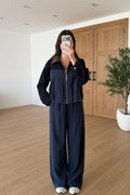 Renza Leather Collar Modal Jacket and Trousers Suit