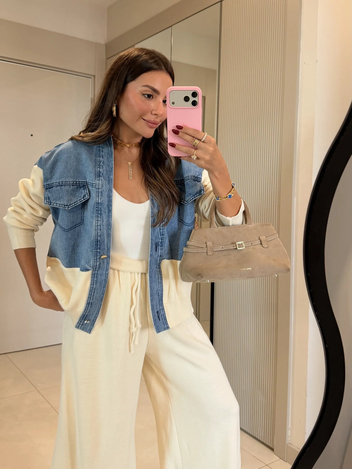 Brody Denim-Trim Knit Set