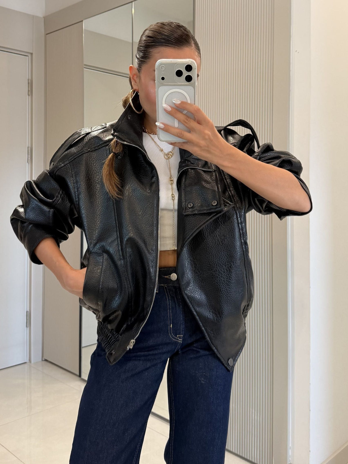 Premium Zippered Faux-Leather Jacket