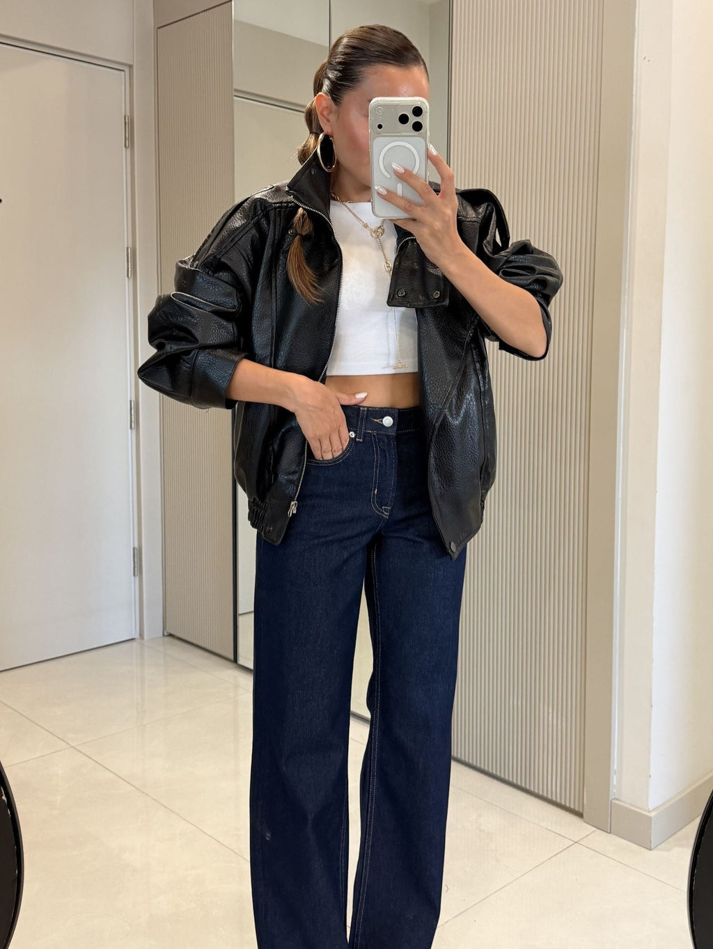 Premium Zippered Faux-Leather Jacket