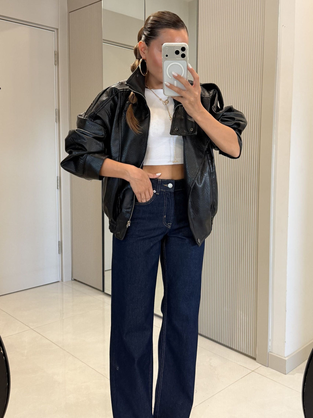 Premium Zippered Faux-Leather Jacket