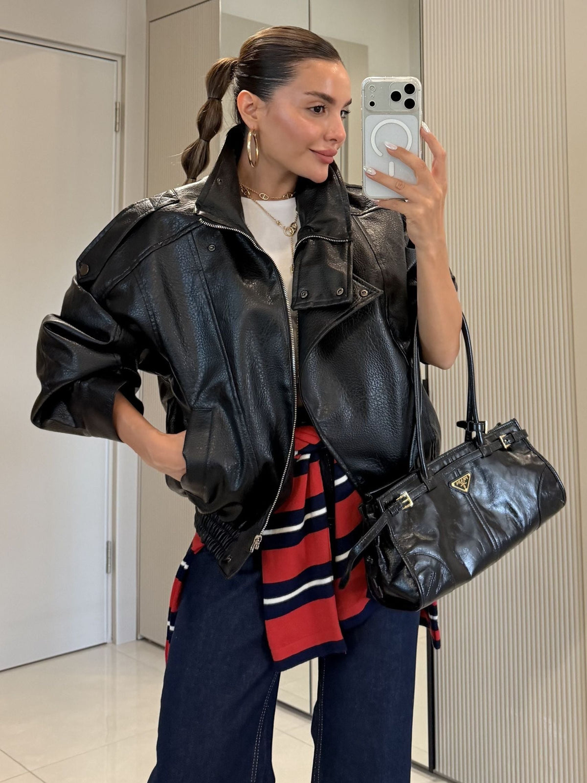 Premium Zippered Faux-Leather Jacket