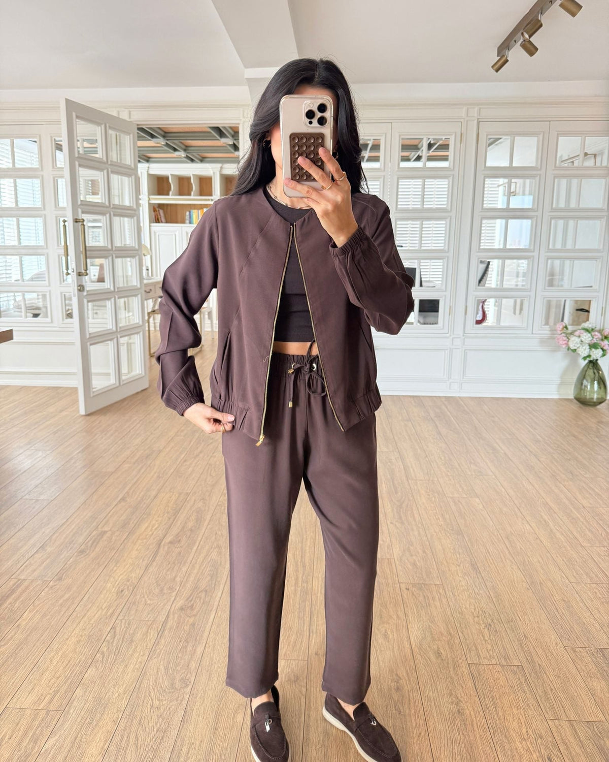 Zip-Up Sweatshirt and Tencel Pants Set