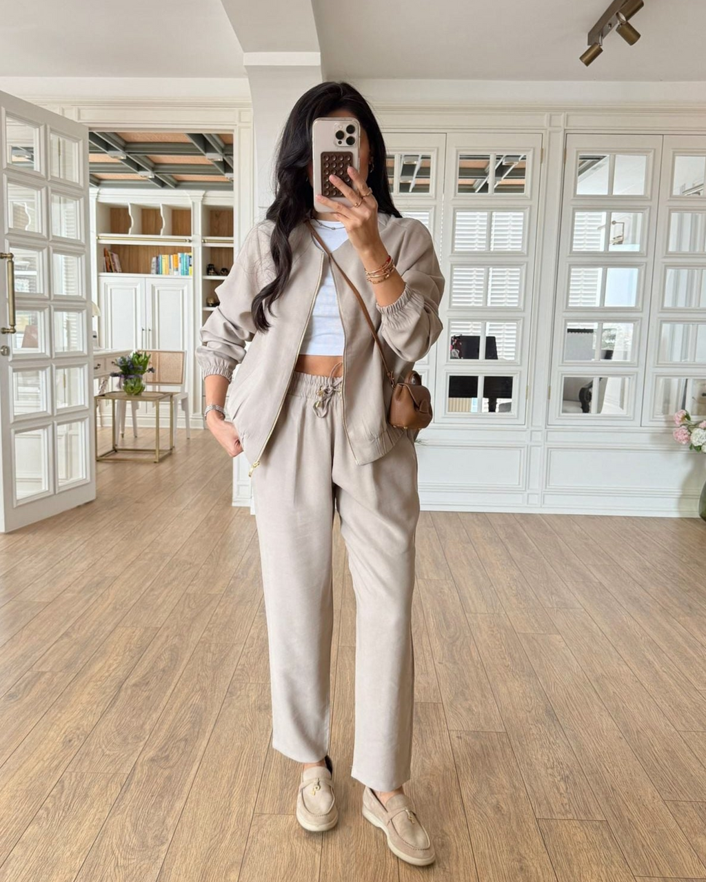 Zip-Up Sweatshirt and Tencel Pants Set