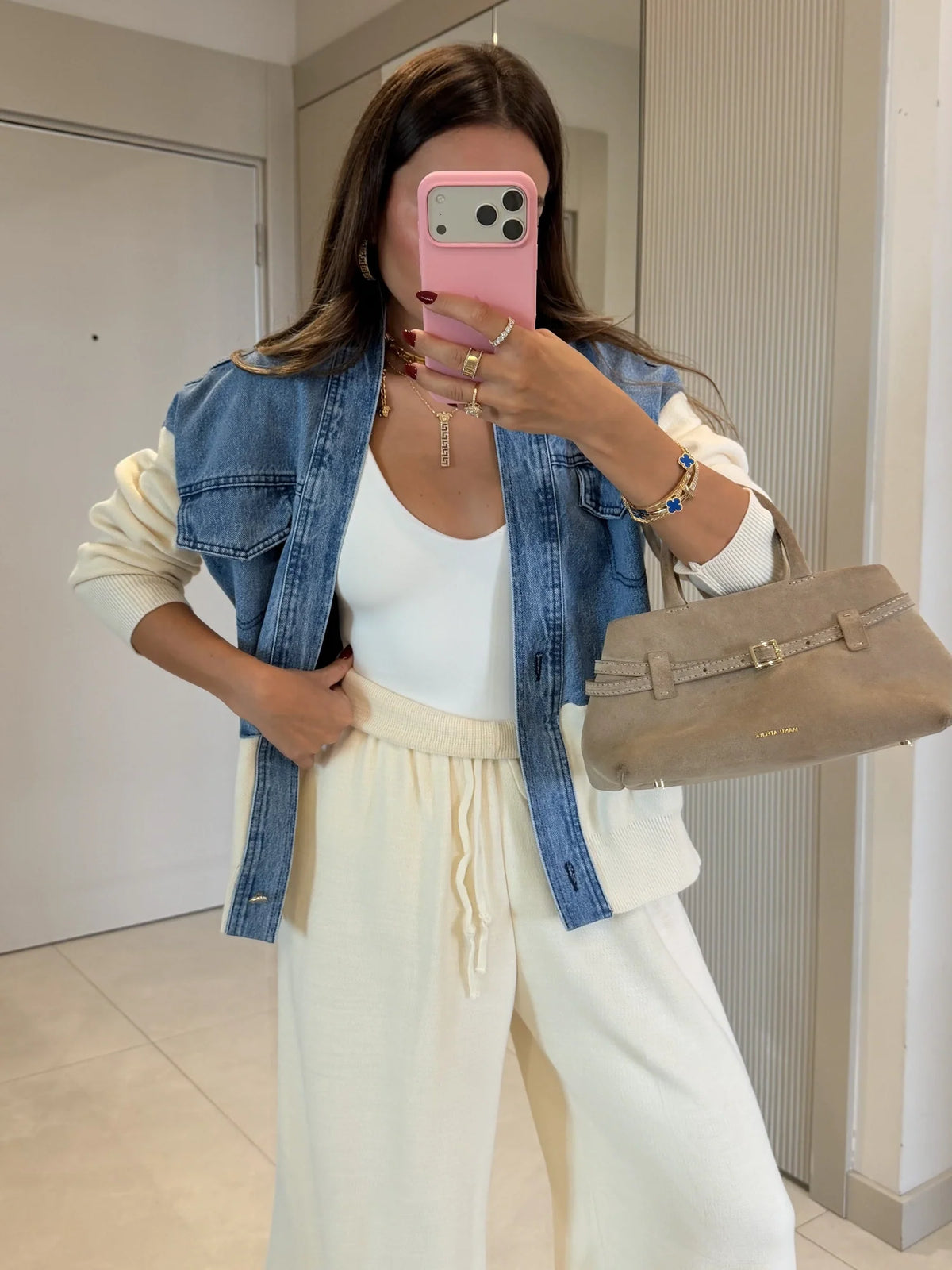 Brody Denim-Trim Knit Set