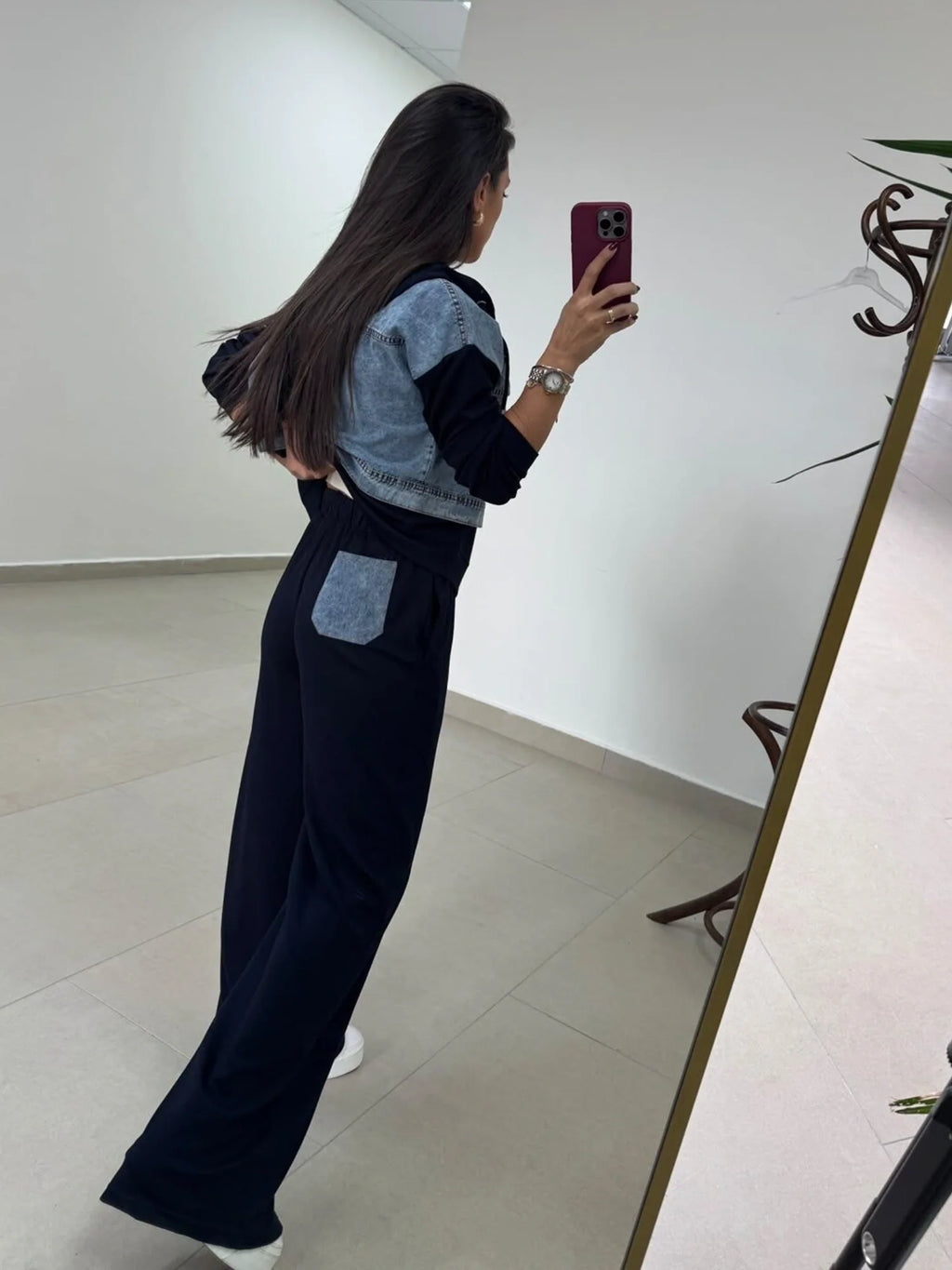Denim-Detail Hooded Sweat Set