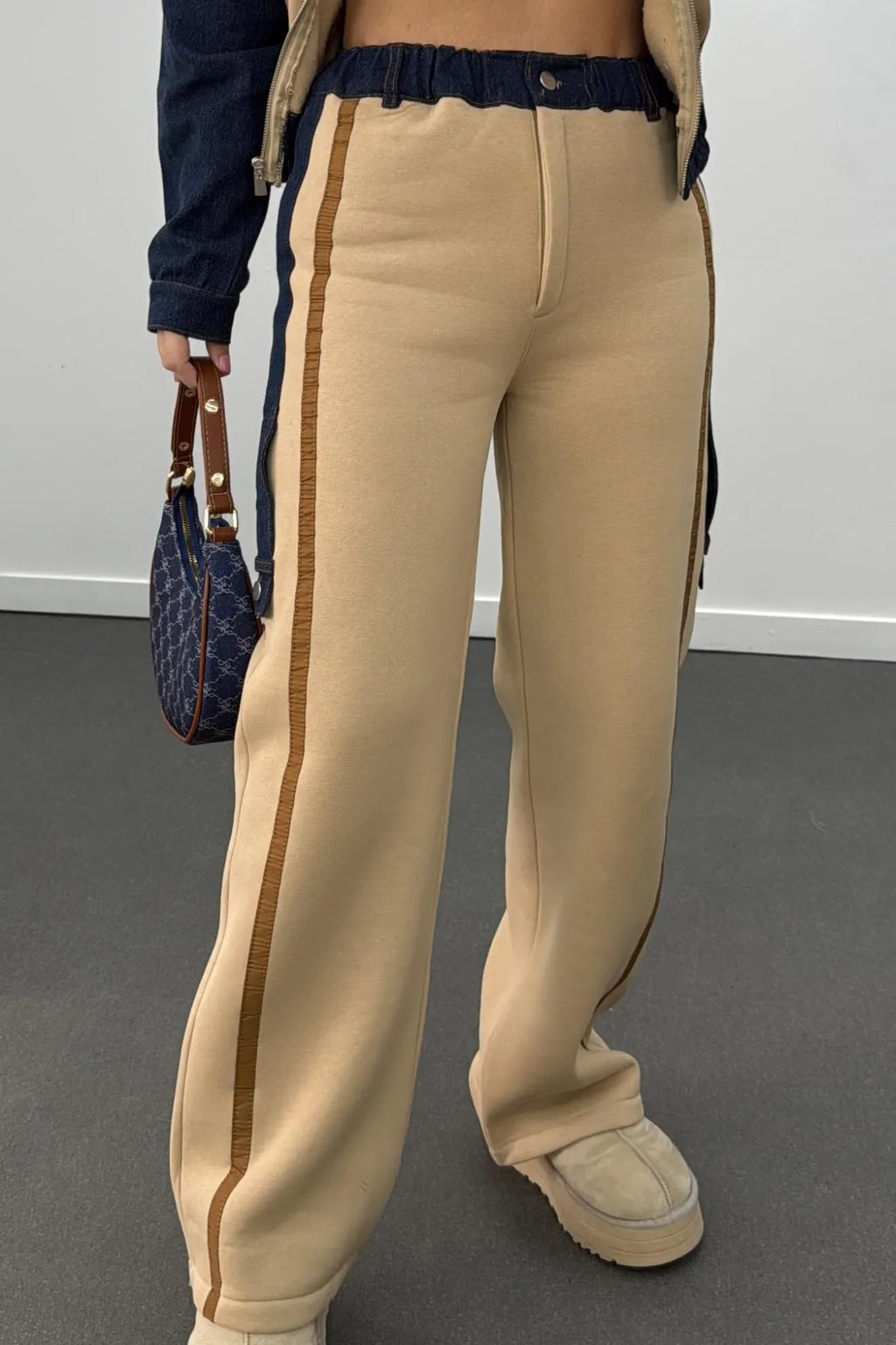 Romina Denim Mix Fleece Jacket Tracksuit Set