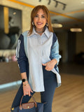 Design Jean-Trim Striped Shirt - Navy