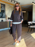 T-Shirt Detail Şalvar Modal Brown Two-Piece Set