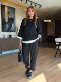 T-Shirt Detail Şalvar Modal Black Two-Piece Set